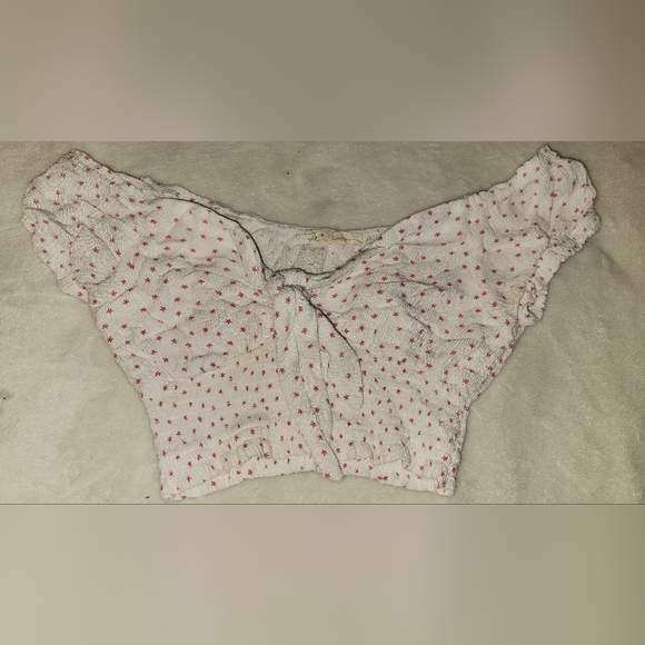 La Hearts Tops - White Crop Top With Pink Stars Print XS